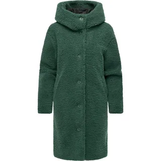 Ragwear Damen Teddymantel langer Wintermantel Plüschmantel mit Knopfleiste und Kapuze Joonie YOUMODO Pine Green Gr. XXL - XXL