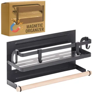 RICOO Gewürzregal magnetisch mit Küchenrollenhalter ohne Bohren Gewürz Organizer KR003 Gewürzregal Schranktür Kühlschrank Regal Paper Towel Holder Gewürzregal Wand mit Papierrollenhalter