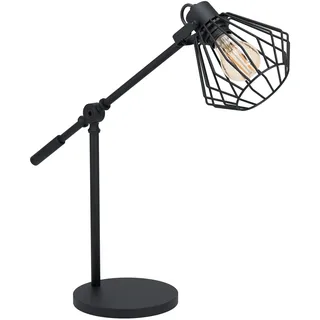 EGLO Tischlampe Tabillano 1, 1 flammige Tischleuchte Vintage, Industrial, Retro, Nachttischlampe aus Stahl, Wohnzimmerlampe in Schwarz, Lampe mit Schalter, E27 Fassung