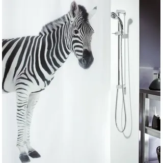 Spirella Anti-Schimmel Duschvorhang Zebra Savana Anti-Bakteriell, waschbar, wasserdicht Polyester 180x200cm, Schwarz