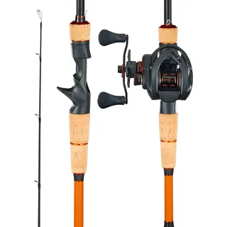 Vevor Angelrute und Angelrolle (Baitcasting) im Set, 2,13 m Rute aus Kohlefaser (IM7), Bassangelruten-Set mit 7+1 Kugellagern & Übersetzung 7,0:1 & Korkgriff, linkshändiges Angelset
