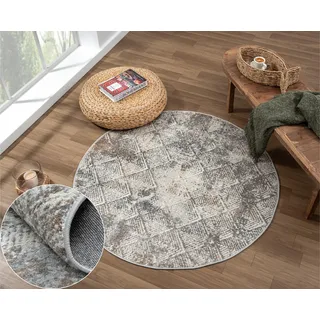 MY-RUG Malin Teppich Rund 120 cm - Esszimmerteppich Creme Beige Grau | Kurzflor Wohnzimmerteppich meliert, ideal als Badezimmerteppich oder Bettvorleger, pflegeleicht im Boho-Chic Design