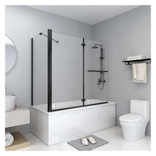 vidaXL Badewannenaufsatz 2-fach Faltbar ESG 120 x 68 x 130 cm Schwarz