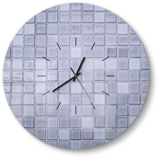 DEQORI Wanduhr 'Quadratische Fliesen' (Glas Glasuhr modern Wand Uhr Design Küchenuhr) blau 50 cm x 50 cm