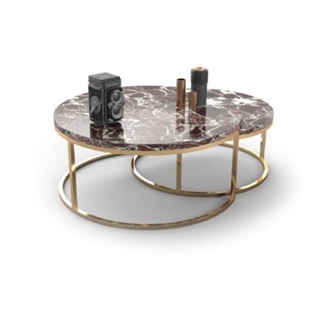 JVmoebel Couchtisch Marmor Couchtisch + Beistelltisch Set Runde Wohnzimmer Tische 2tlg (2-St., 2x Couchtisch), Made in Europa braun