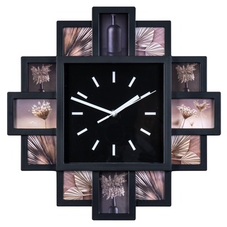 levandeo Fotouhr 40x40cm - Wanduhr für 12 Fotos - Kunststoff schwarz - Fotogalerie Bilderrahmen Bildergalerie Fotocollage Uhr