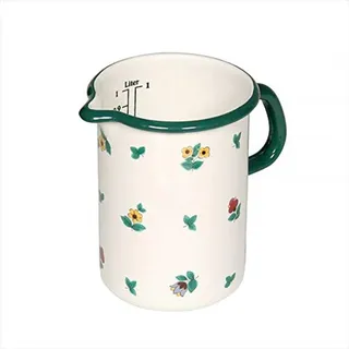 Riess, 0338-049, Küchenmaß Ø 10cm, GMUNDNER STREUBLUMEN, Weiß, Emaille, Vol. (rec.): 1,0 Liter, Made in Österreich, LBH: 16,3x11,5x14,9cm, 0,436kg, Deckel, Induktionskocher kompatibel, Ofenfest