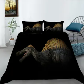 LUYAPOND Dinosaurier Bettwäsche 135x200 Spinosaurus Bettbezug 135 x 200 2 Teilig, Schließung Weich Atmungsaktive Mikrofaser Bettwäsche-Sets mit Reißverschluss und 1 Kissenbezug 80x80 cm