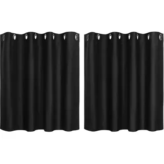 PiccoCasa 2er Set Gardine für Küche Polyester Scheibengardine Kurzgardine Blickdicht Kleine Gardine Schwarz 90H x 132B cm