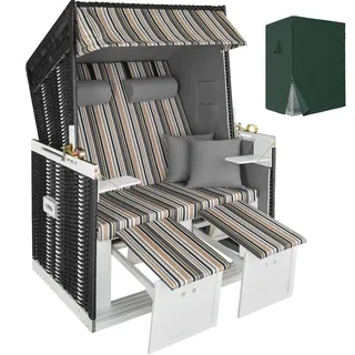 Tectake Strandkorb 2-Sitzer mit Polster 2 x 1,5 m Braun/Schwarz/Grau