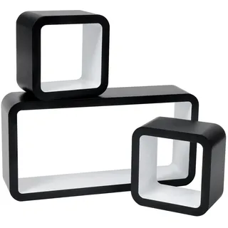 Woltu Wandregal Cube Regal 3er Set Würfelregal Hängeregal, schwarz-weiß, Quadratisch Schwebend Design