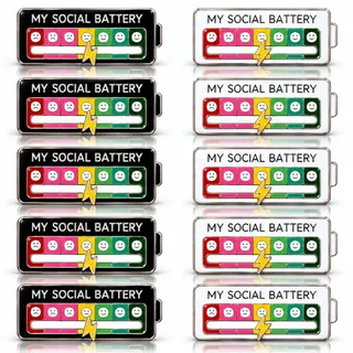10 Stück My Social Battery Pins, My Social Battery Pin, Anstecker für Kleidung, Taschen, Rucksäcke, Jacken, Soziale Batterie Accessoire, Metallpin, Lustiger Pin für Outfit, Geschenkidee