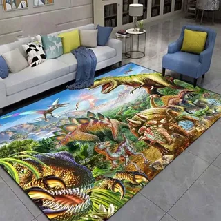 LOMDEM Kinderteppich Dinosaurier Druck Kinderzimmer Teppich Spielbereich Teppich Weich Baby Krabbelmatte Faltbar Wald Dinosaurier Großer Wohnzimmer Teppich Indoor Teppich Läufer (Farbe 3,100x120 cm)