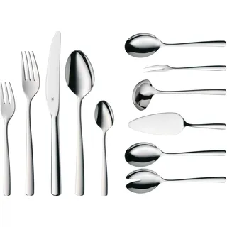 WMF Boston Besteckset 12 Personen, 66 teilig, 60 Teile mit Servierbesteck, Monobloc-Messer, Cromargan Edelstahl poliert, glänzend, spülmaschinenfest