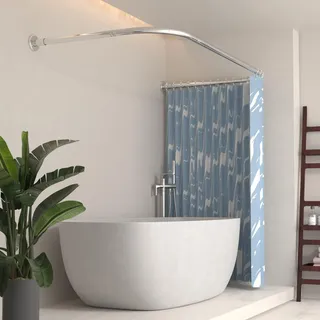 YOFOQ Duschvorhangstange U Form, 75x170x75cm, Edelstahl Gebohrt Verstellbare Duschvorhangstange, Keine Deckenhalterung Erforderlich,Badewanne Mit 16 Haken