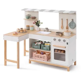 Musterkind Kinderküche Robusta, Natur, Weiß, Holz, 59x87x100 cm, unisex, EN 71, CE, FSC 100%, schadstofffrei, Holzgriffe, mit Knöpfen, Spielzeug, Kinderspielzeug, Kinderküchen