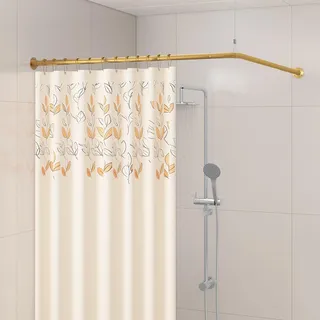 Yampos L-förmige Eck-Duschvorhangstange, 61-94 cm x 61-94 cm, verstellbare, um 90 Grad gebogene Badezimmerstange, quadratisch, kein Durchhängen, mit 12 Haken und Deckenhalterung, Gold
