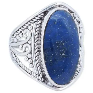 mantraroma Silberring DAHAB oval groß aus 925 Silber mit Lapis Lazuli (Ring mit Schmuckbeutel), Damenring aus 925er Silber blau 48