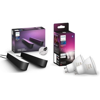 Philips Hue White & Color Ambiance Play Lightbar Doppelpack Basis-Set (500 lm) & White & Color Ambiance GU10 LED Lampe Doppelpack