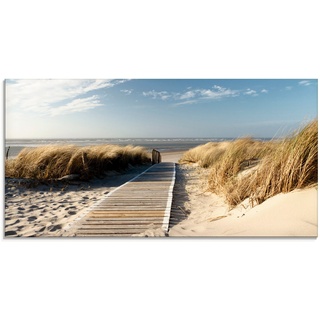 Glasbild ARTLAND "Nordseestrand auf Langeoog - Steg" Bilder Gr. B/H: 100 cm x 50 cm, Strand, 1 St., beige (naturfarben) Glasbilder in verschiedenen Größen