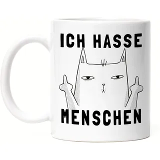 Hey!Print Ich hasse Menschen Tasse Lustig Katze unhöflich Spruch Cat Katzenliebhaber Geschenk Kollege Kollegin Büro-Tasse