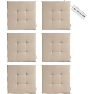 TOM TAILOR NEU! Sitzkissen Stuhl 6er Set - gemütliche Stuhlkissen 40x40 cm in Beige - Sitzauflage waschbar für Esszimmer, Bürostuhl, Bank, Boden & Gartenmöbel - Oeko Tex Zertifiziert