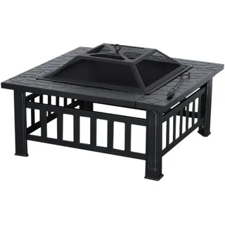 M MCombo Feuerschale mit Grillrost & Funkenschutz, Feuerkorb mit Schürhaken, Feuerstelle für Garten, Terrasse und Balkon 81x81x44,5 cm, 0039