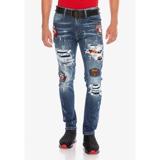 Bequeme Jeans CIPO & BAXX Gr. 30, Länge 34, blau Herren Jeans im angesagten Patchwork-Style
