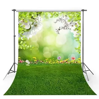 MEHOFOTO 1,5 x 2,1 m Frühlings-Fotografie-Hintergrund, grüner Rasen, Blume, Sonnenschein, Portrait, Banner, Erwachsene, Kinder, Geburtstag, Party, Dekoration, Kuchen, Smash, Neugeborene,