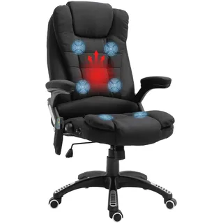 Vinsetto Bürostuhl mit Massagefunktion Leinenoptik Chefsessel Schwarz | Heizfunktion, Liegefunktion, Wippfunktion, Ergonomisch, Höhenverstellbar, 360° Drehbar, Computerstuhl, Seitentasche