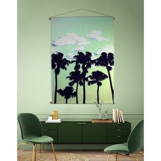 Cosy Home Ideas Wanddekoobjekt Wandbehang Palmen Wanddeko blau grün Stoff 90x130 cm Holzstäbe (Stück, 1 St., 1 Stück), dekorative Wanddeko aus Baumwolle grün