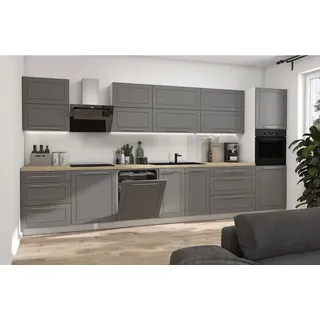 Feldmann-Wohnen Küchenzeile Kvantum 400 cm weiß/dust grey matt