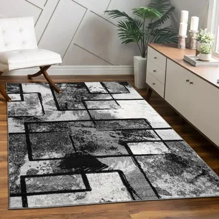 Paco Home Abstrakt Kurzflorteppich 160 x 230 cm Schwarz/Grau