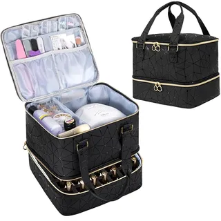 Uross Nagellack Aufbewahrung Kosmetik Organizer für 42 Nagellackflaschen und 1 LED-Nagellampe, Nagellack Aufbewahrung Tasche für Nageldesign Zubehör(Schwarz)