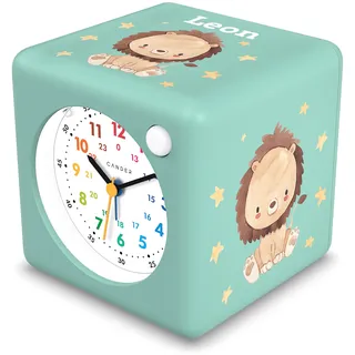 Personalisierter Kinderwecker mit Namen und Motiven I Lautloser analoger Wecker mit Nachtlicht ohne Ticken I Lernuhr für Kinder, batteriebetrieben für Schule, Kindergarten und Nachttisch