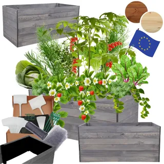 MODO24 Hochbeet Holz, Kräuterbeet, Gartenbeet, Pflanzkasten, Blumenbeet, für Garten und Terrasse, Kiefernholz, Massivholz, Naturholz, Gemüsegarten, Abmessungen 54x120x80 cm, Farbe: Grau