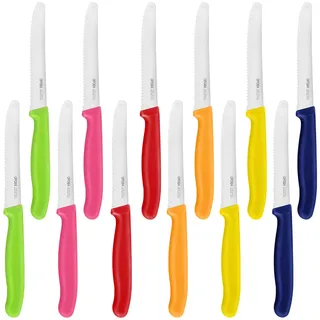 OPOLIA Tafelmesser 12 Stück,Wellenschliff,Edelstahl,PP Griff,11cm,Bunt | Frühstücksmesser,Brötchenmesser,Tomatenmesser,Jausenmesser,Scharfes Langlebige Klinge,Kunststoffgriff, spülmaschinenfest