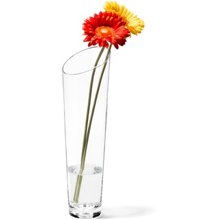 Leonardo Dynamic Vase, hohe schmale Bodenvase für Blumen oder Deko aus Klarglas, mit abgeschrägter Öffnung, 40 x 12,5 x 12,5 cm, 1,2 kg, 2,4 l, 012305
