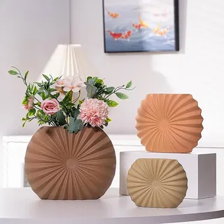 Keramik Vasen 3er-Set,Moderne Vase,Keramikvasen für die Inneneinrichtung,dekorative Vase für Pampasgras und Trockenblumen,Tisch,Bücherregal,Kaminsims und Eingangsbereich (Braunes 3er-Set)