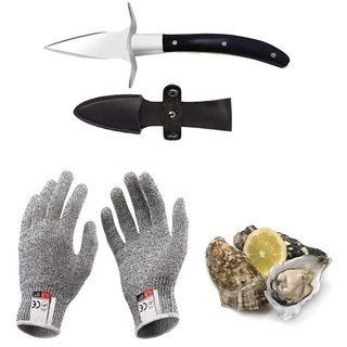 Austernmesser Oyster Knife Set Austernöffner Schnittfeste und Handschuhe für Muscheln Oder Hartkäse Geeignet Holzgriff Edelstahl