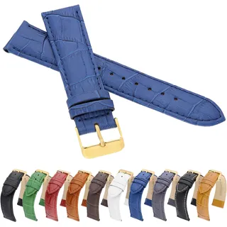 MARCHEL Gold Croco LM Lederarmband Schwarz Blau Weiß Braun Rot Grün Krokoprägung Uhrenarmband Krokodilmuster Rindsleder Uhrband Goldene Schließe
