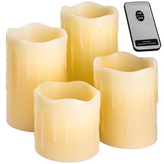 tectake® LED Kerzen mit Fernbedienung | flammenlose Echtwachskerzen | batteriebetrieben | diverse Mengen (4er Set | no. 401005)