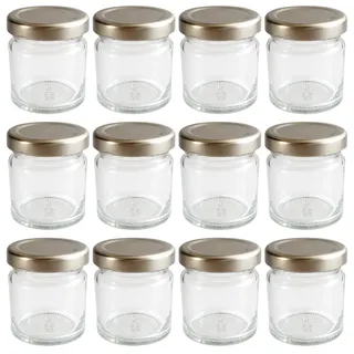 hocz 12x Mini Marmeladengläser 50 ml | mit Deckel Silber TO 43 | kleine Einmachgläser mit Schraubdeckel zum befüllen | Schraubgläser, Sturzgläser Set | leere Gläser für Marmelade | 12 Stück