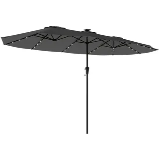 Outsunny doppelseitiger Gartenschirm mit LED-Solarlichtern UPF 50+ Kurbel 12 Streben 4x2m Dunkelgrau
