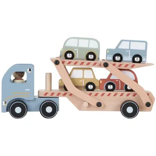 Little Dutch Autotransporter inkl. 4 Autos und Spielfigur Holz Kinder - blau