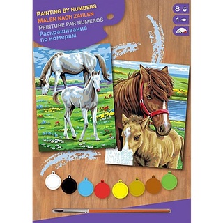 Malen nach Zahlen mit Acrylfarbe "Pferde", 2 Motive