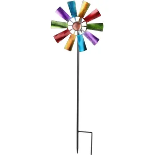 BELUAPI 73,7 cm große, drehende Windmühle aus Schmiedeeisen, Regenbogen-Windspiel, Kinetisches Windrad, abnehmbare Windmühle, Outdoor, Hof, Rasen, Metallpfahl, Gartenskulptur, Mehrfarbig, 9.4x28.7in