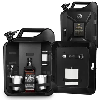 Maverton 20L Kanister Mini Bar mit Gravur, Jerrycan Metall Mobile Bar | Geburtstagsgeschenk für Männer personalisierte Geschenke für Männer, Abschließbarer Minibar, Größe: 36x47x18cm