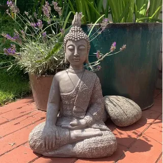 K&L Wall Art Buddhafigur Boho Buddha Statue Kunststein Beton Feng Shui Deko (1, Gartenfigur), 45cm große Steinfigur grau