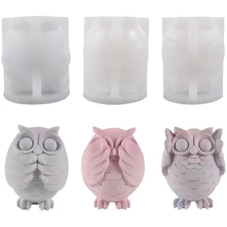 Pomurom 3 Stück Silikonform Kerzen, Eule Tiere Kerze Kerzenform Silikon, Kerzengießform, Wachsformen Silikon für die Herstellung von Duftkerze Kerzen Fondant-Kuchen Epoxidharz Haus Dekoration